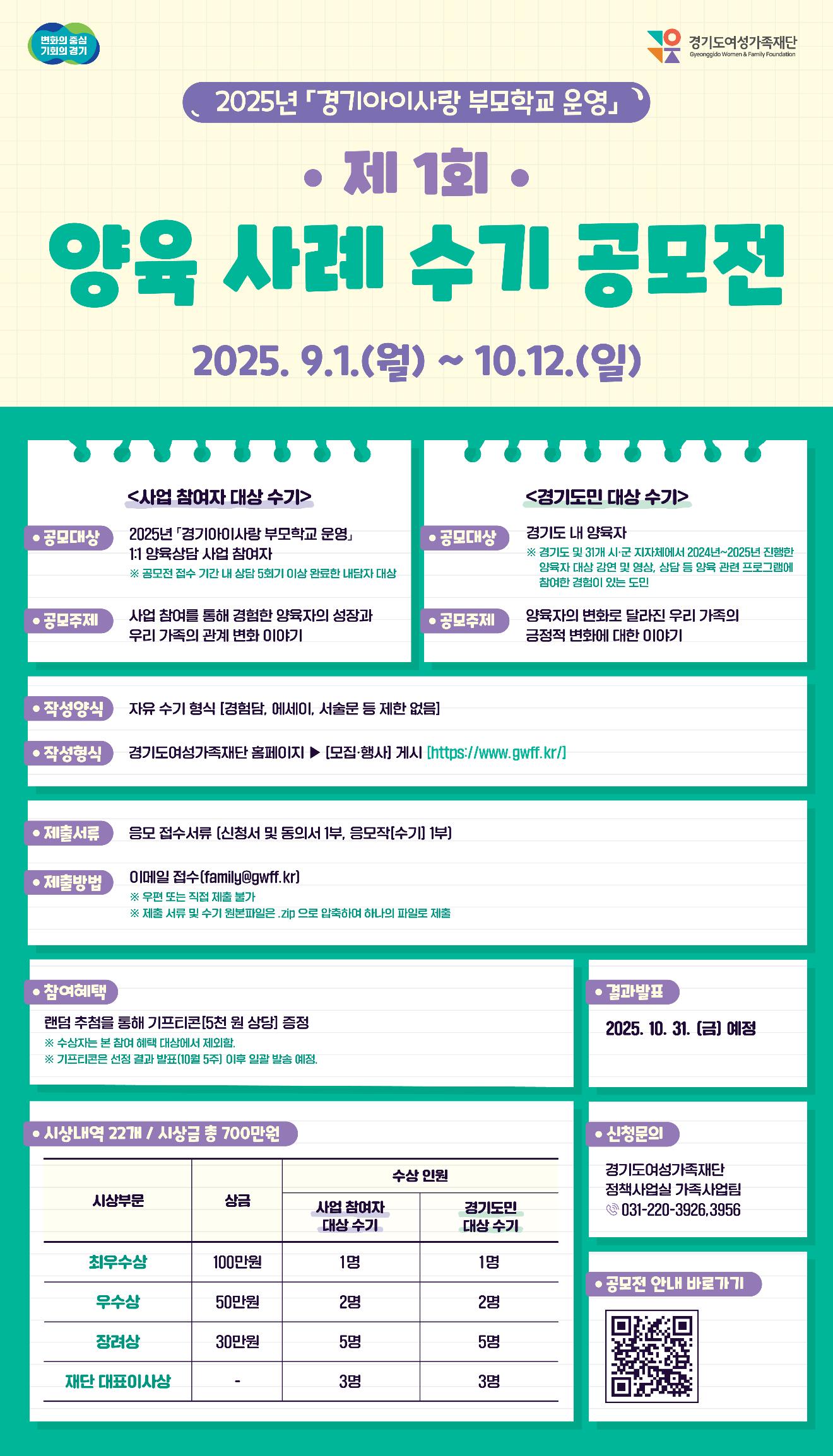 2025년「경기아이사랑 부모학교 운영」 제1회 양육 사례 수기 공모전